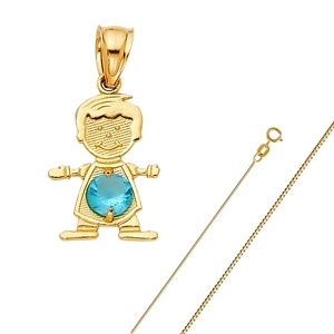 14K Yellow Gold December Birthstone CZ Boy Pendant
